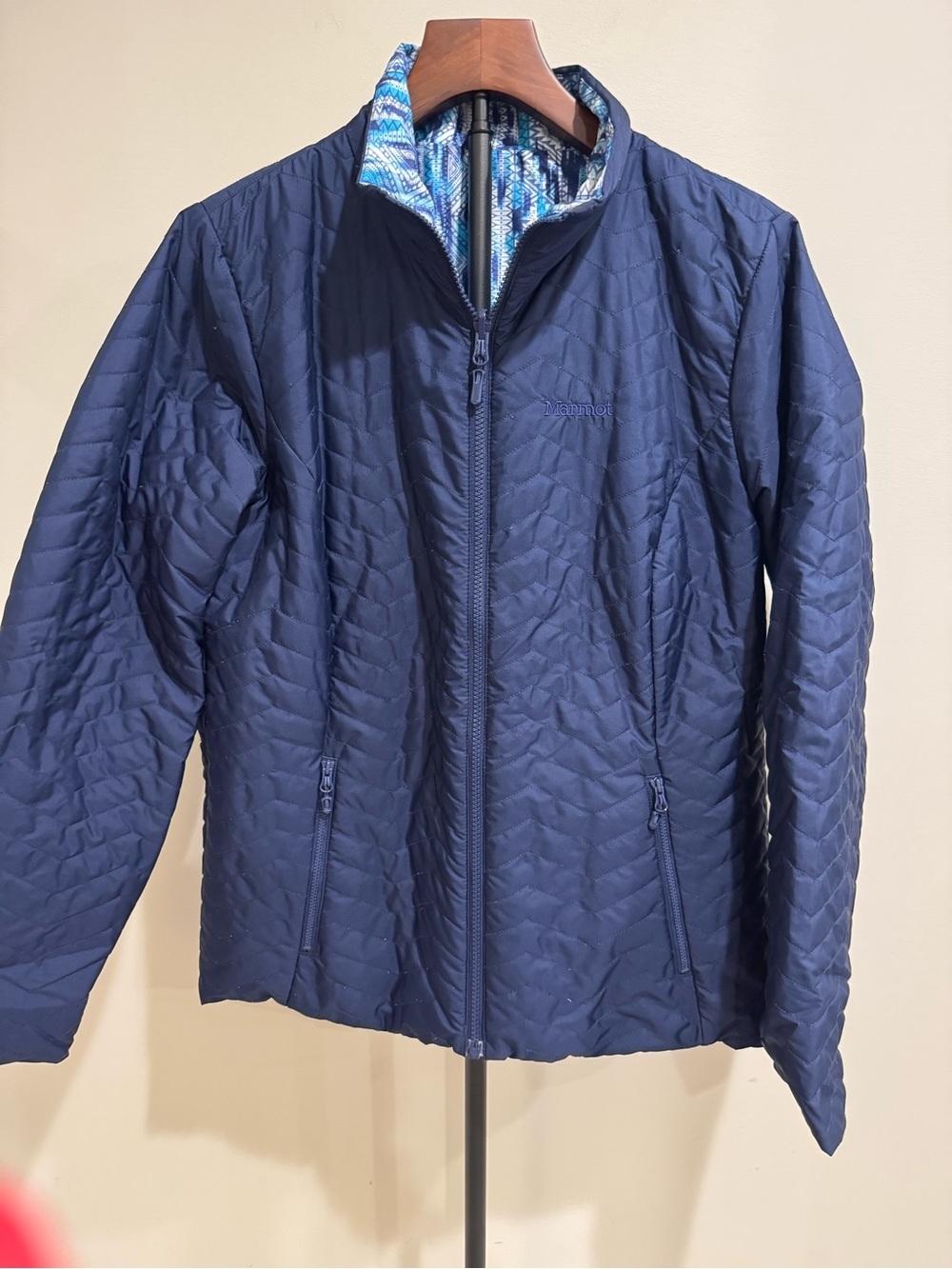 Marmot Women's Navy Blue Reversible Quilted Packable Puffer Jacket Size Large
